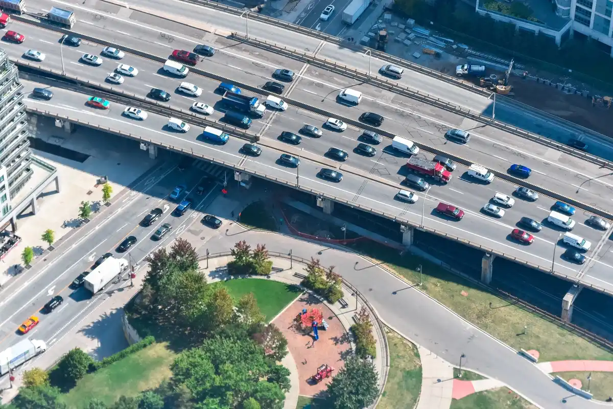 high angle shot highway full cars captured toll