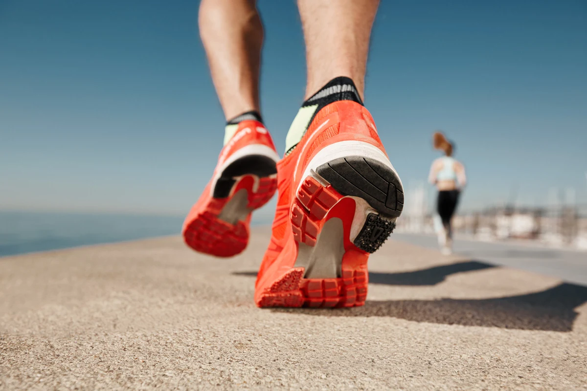 closeup jogger man near sea